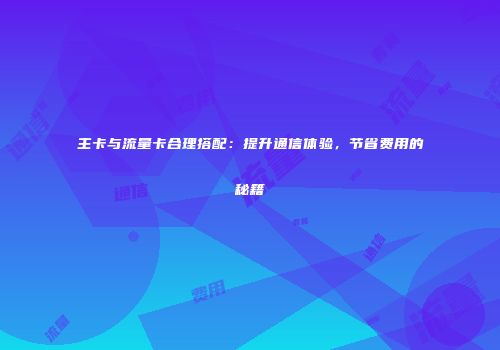 主卡与流量卡合理搭配：提升通信体验，节省费用的秘籍