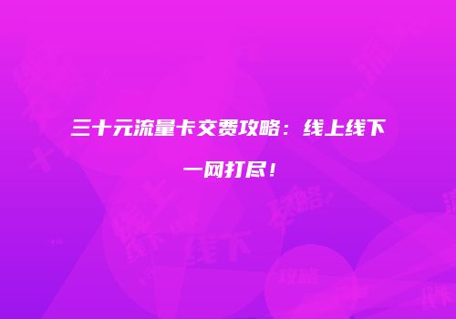三十元流量卡交费攻略：线上线下一网打尽！