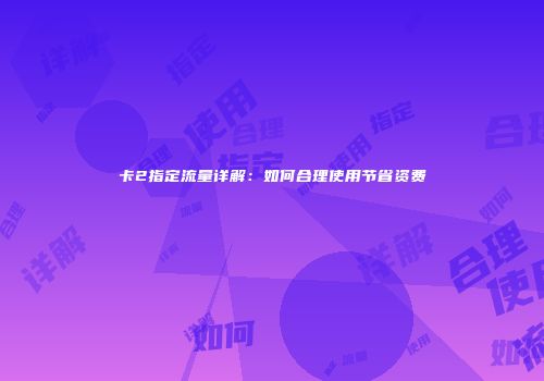 卡2指定流量详解：如何合理使用节省资费