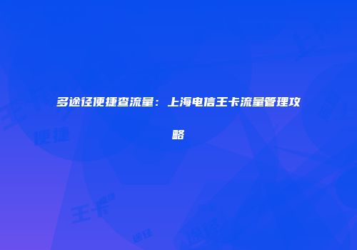 多途径便捷查流量：上海电信王卡流量管理攻略