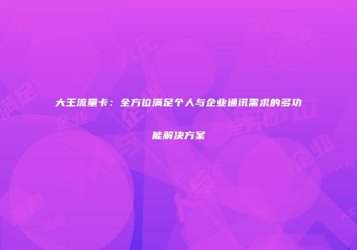 大王流量卡：全方位满足个人与企业通讯需求的多功能解决方案