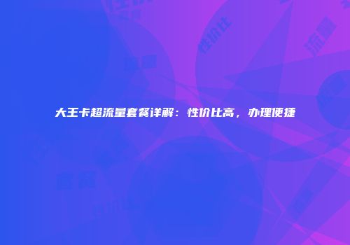 大王卡超流量套餐详解：性价比高，办理便捷