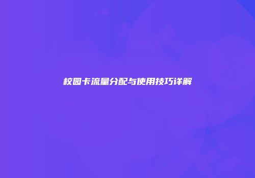 校园卡流量分配与使用技巧详解