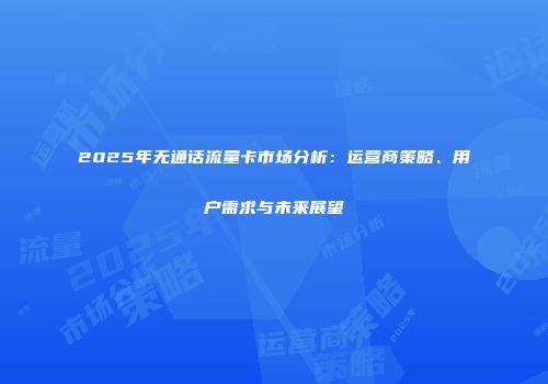 2025年无通话流量卡市场分析：运营商策略、用户需求与未来展望