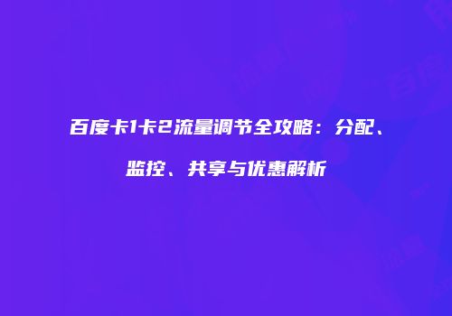 百度卡1卡2流量调节全攻略：分配、监控、共享与优惠解析