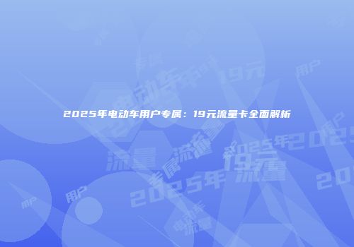 2025年电动车用户专属：19元流量卡全面解析