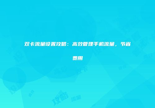双卡流量设置攻略：高效管理手机流量，节省费用