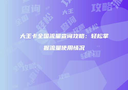 大王卡全国流量查询攻略：轻松掌握流量使用情况