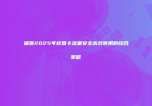 确保2025年校园卡流量安全高效使用的综合策略