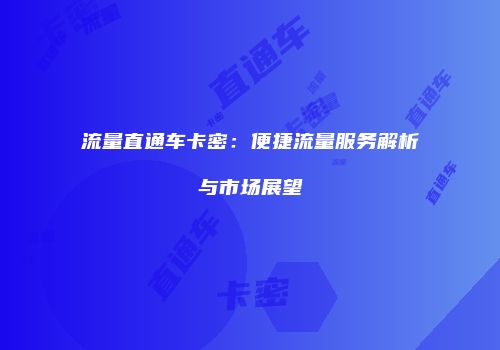 流量直通车卡密：便捷流量服务解析与市场展望