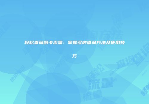 轻松查询副卡流量：掌握多种查询方法及使用技巧