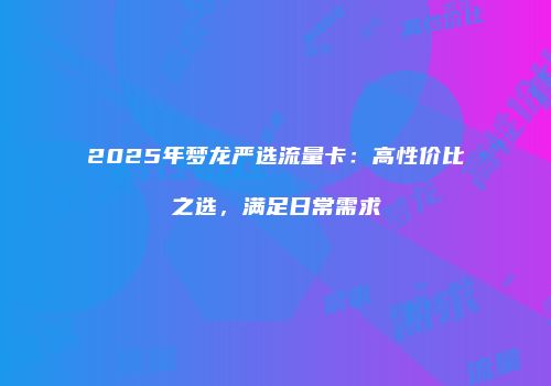 2025年梦龙严选流量卡：高性价比之选，满足日常需求