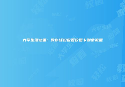 大学生活必备：教你轻松查看校园卡剩余流量