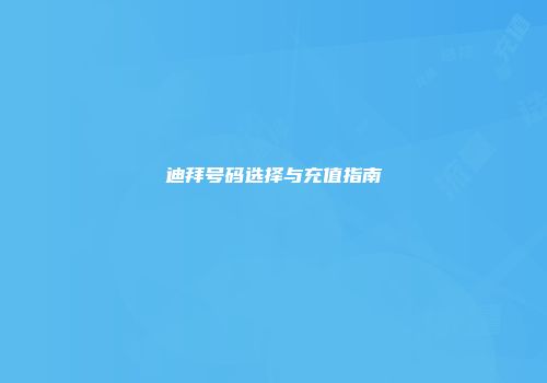 迪拜号码选择与充值指南