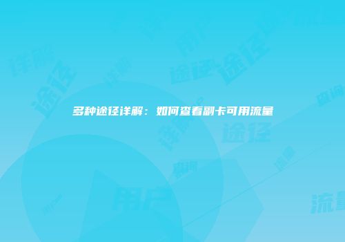 多种途径详解：如何查看副卡可用流量