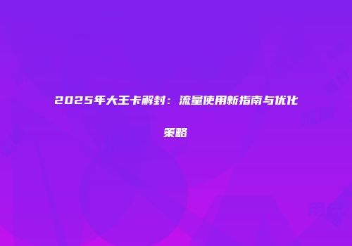 2025年大王卡解封：流量使用新指南与优化策略