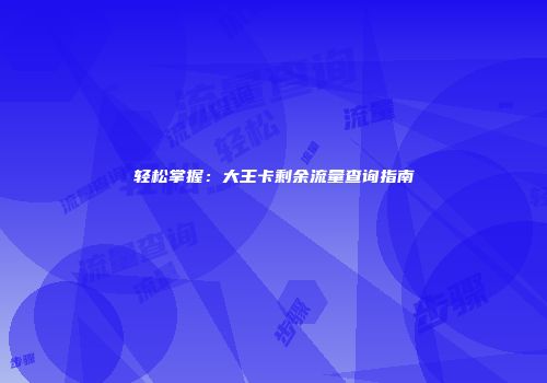 轻松掌握：大王卡剩余流量查询指南