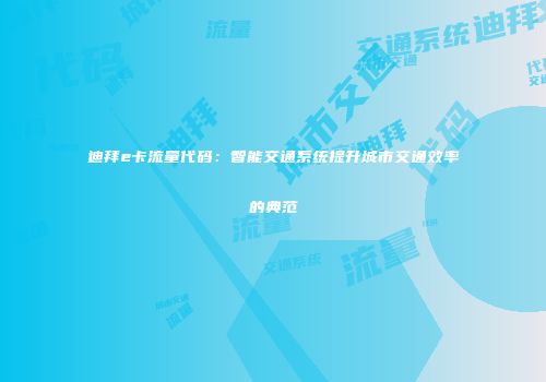 迪拜e卡流量代码：智能交通系统提升城市交通效率的典范