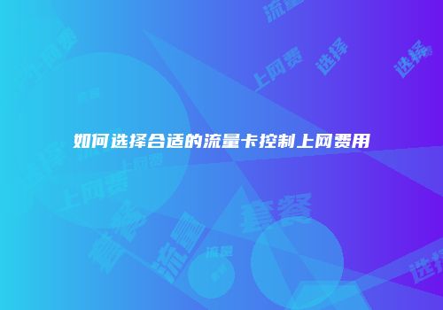 如何选择合适的流量卡控制上网费用