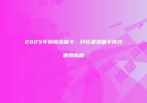 2025年新锐流量卡：开拓者流量卡高效使用指南