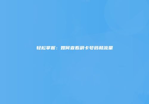 轻松掌握：如何查看副卡号码和流量