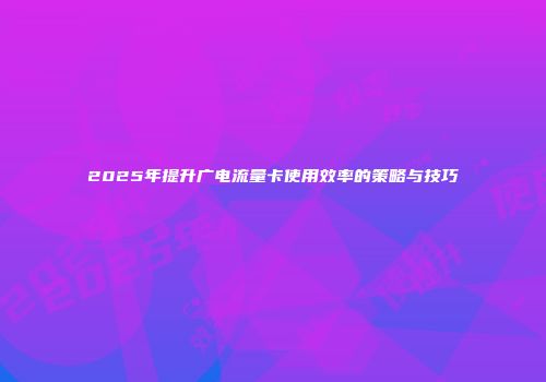 2025年提升广电流量卡使用效率的策略与技巧