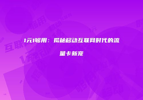 1元1够用：揭秘移动互联网时代的流量卡新宠