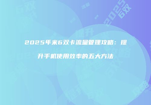 2025年米6双卡流量管理攻略：提升手机使用效率的五大方法