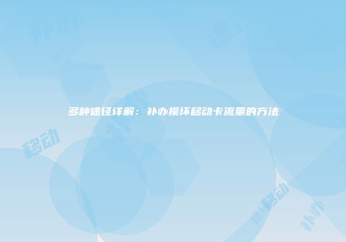 多种途径详解：补办损坏移动卡流量的方法