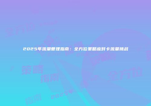 2025年流量管理指南：全方位策略应对卡流量挑战