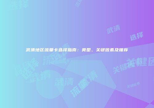 武清地区流量卡选择指南：类型、关键因素及推荐