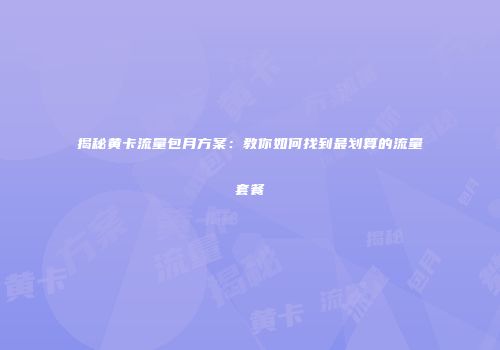 揭秘黄卡流量包月方案：教你如何找到最划算的流量套餐