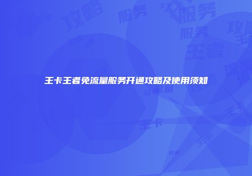 王卡王者免流量服务开通攻略及使用须知