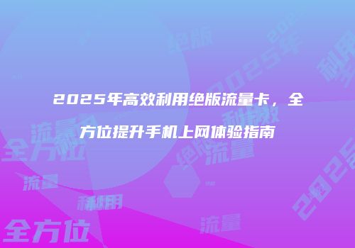 2025年高效利用绝版流量卡，全方位提升手机上网体验指南