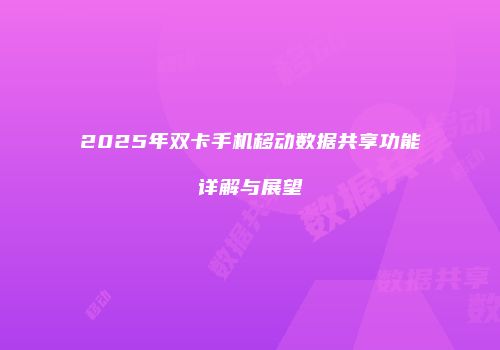 2025年双卡手机移动数据共享功能详解与展望