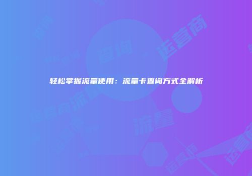 轻松掌握流量使用：流量卡查询方式全解析