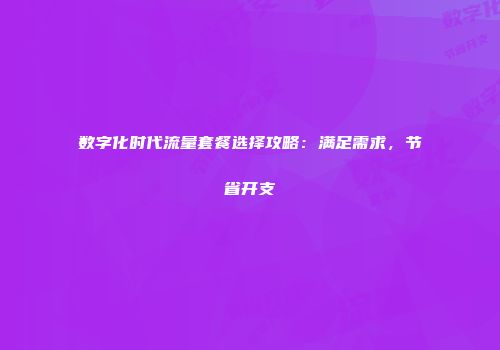 数字化时代流量套餐选择攻略：满足需求，节省开支