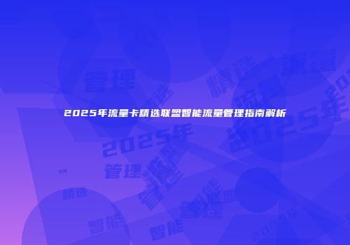 2025年流量卡精选联盟智能流量管理指南解析