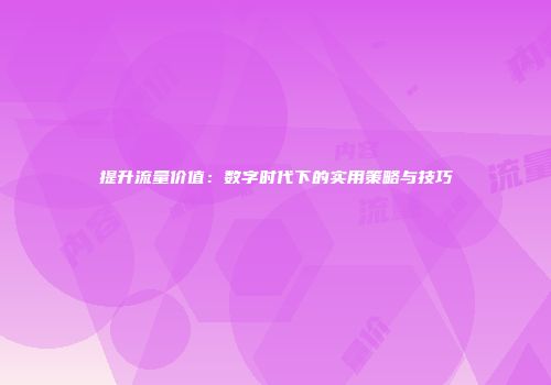 提升流量价值：数字时代下的实用策略与技巧