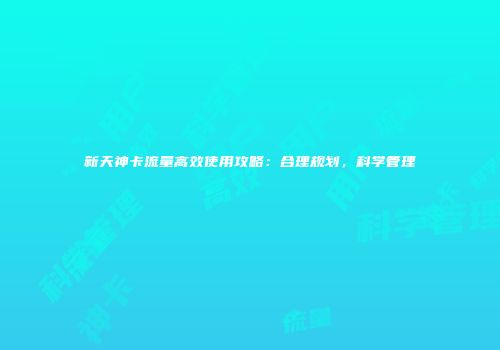 新天神卡流量高效使用攻略：合理规划，科学管理