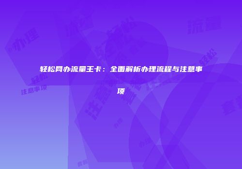 轻松网办流量王卡：全面解析办理流程与注意事项