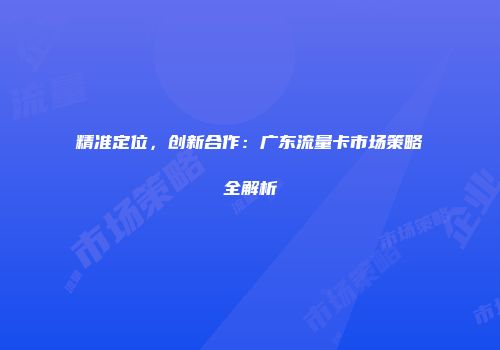 精准定位，创新合作：广东流量卡市场策略全解析