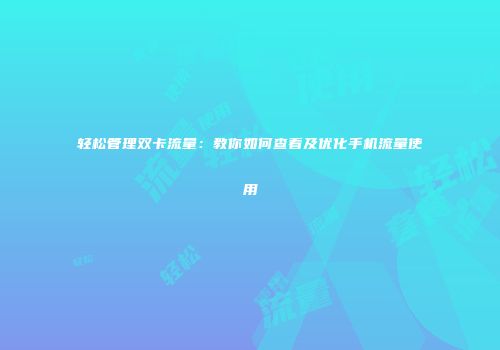 轻松管理双卡流量：教你如何查看及优化手机流量使用