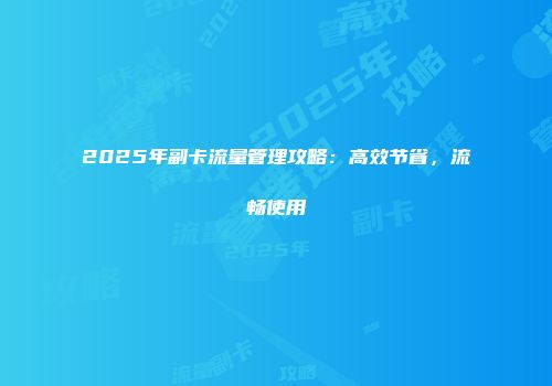 2025年副卡流量管理攻略：高效节省，流畅使用