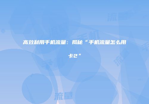 高效利用手机流量：揭秘“手机流量怎么用卡2”