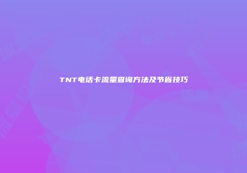 TNT电话卡流量查询方法及节省技巧