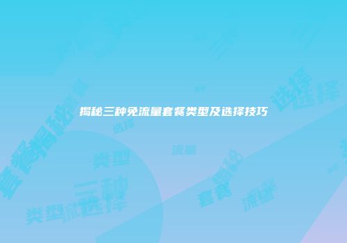 揭秘三种免流量套餐类型及选择技巧