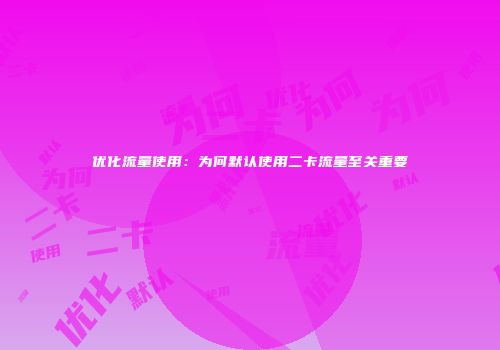 优化流量使用：为何默认使用二卡流量至关重要