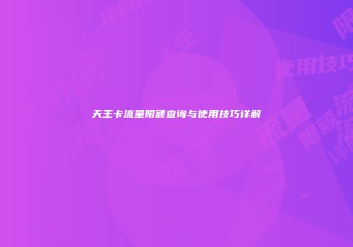 天王卡流量限额查询与使用技巧详解