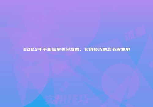 2025年手机流量关闭攻略：实用技巧助您节省费用